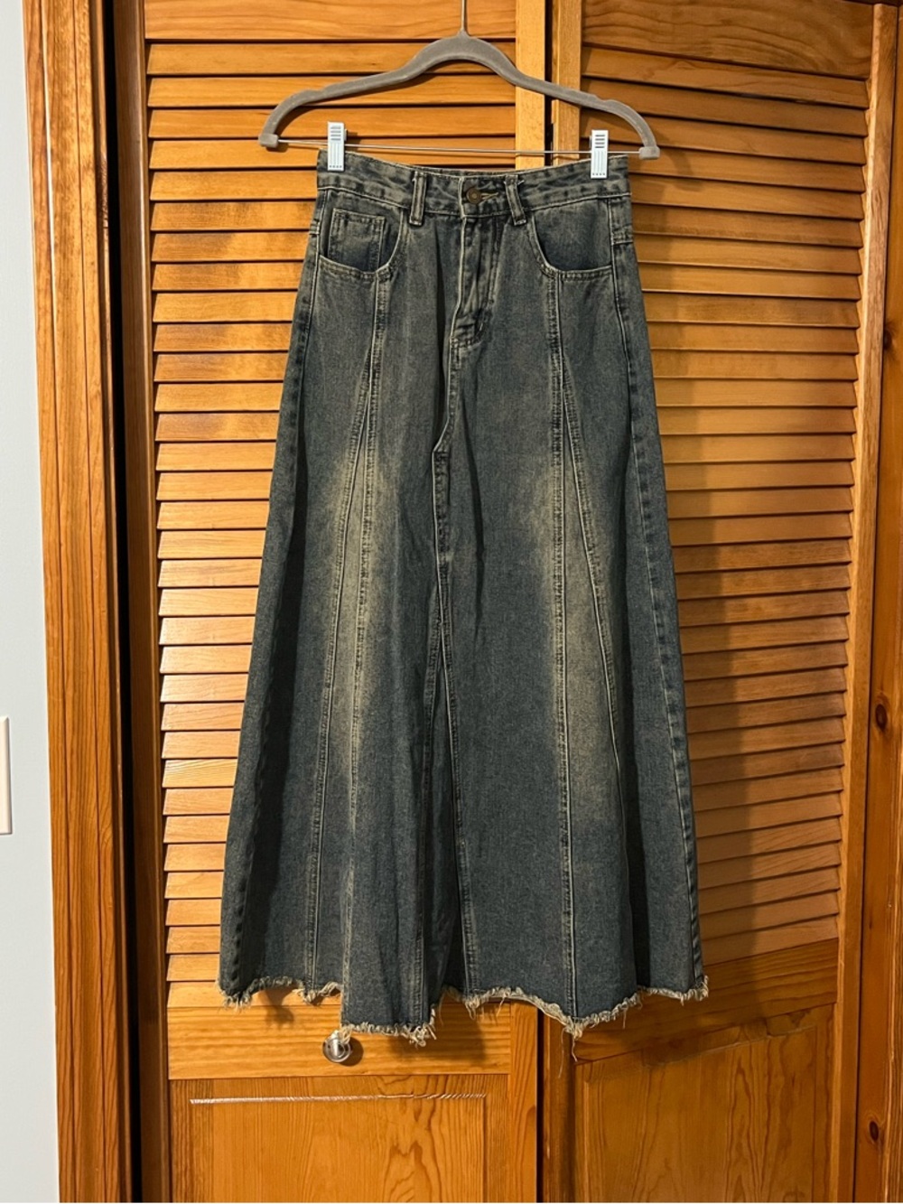 Jean Maxi Skirt with Natural Wash and Distressing